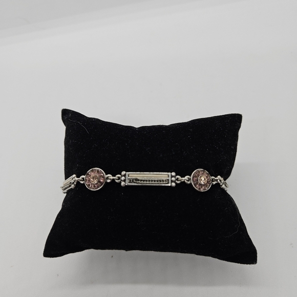 Lia Sophia silver tone metal bracelet bar and rhinestone flower links - Picture 1 of 4